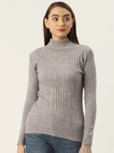 FABNEST Women Grey Turtle Neck Sweater