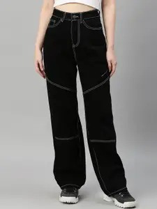 TARAMA Women Black Straight Fit High-Rise Cotton Jeans
