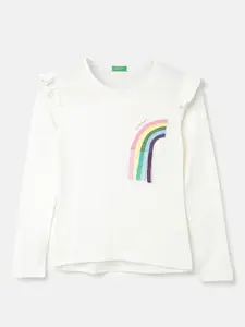 United Colors of Benetton Girls White Print Pure Cotton Top