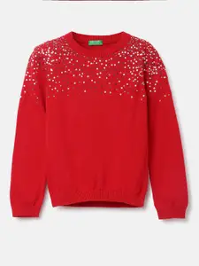 United Colors of Benetton Girls Red Sequinned Pullover Sweater