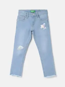 United Colors of Benetton Girls Blue Slim Fit Light Fade Applique Jeans