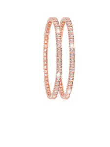 Shining Jewel - By Shivansh Set Of 2 Rose Gold-Plated White AD-Studded Bangles