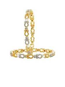 Shining Jewel - By Shivansh Set Of 2 Gold-Plated White AD & CZ Studded Bangle