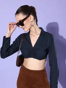 Dressberry Solid Shirt Style Pure Cotton Crop Top