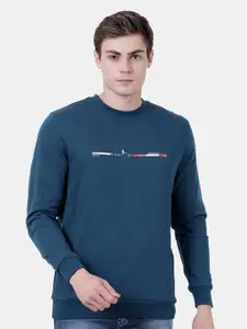 t-base Men Blue Solid Cotton Sweatshirt
