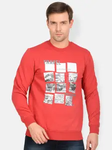 t-base Men Plus Size Red & Grey Printed Cotton Sweatshirt