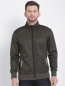 t-base Men Olive Green Solid Bomber Jacket
