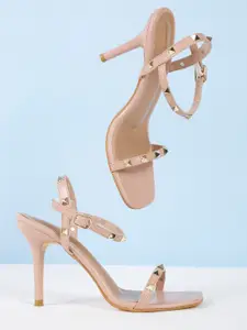 Bruno Manetti Beige Embellished PU Stiletto Sandals