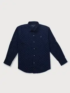Gini and Jony Boys Navy Blue Printed Cotton Casual Shirt