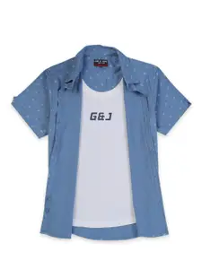 Gini and Jony Boys Blue Printed Cotton Casual Shirt