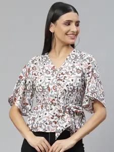 Ives White Floral Print Crepe Top