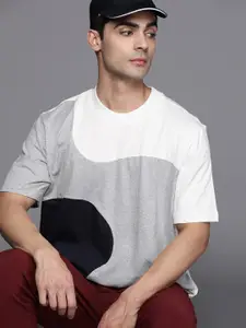 ADIDAS Colourblocked Drop-Shoulder Sleeves Pure Cotton Oversized T-shirt