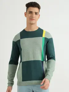 United Colors of Benetton Men Green & Yellow Checked Checked Pullover