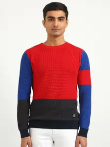 United Colors of Benetton Men Red & Blue Colourblocked Colourblocked Pullover