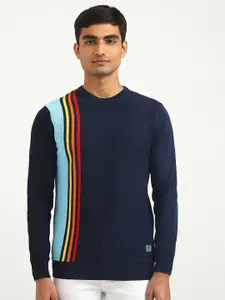 United Colors of Benetton Men Navy Blue & Red Striped Striped Pullover