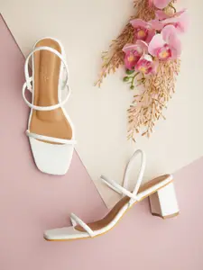 Tokyo Talkies Women White Square Toe Block heels