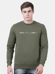 t-base Men Olive Green Cotton Sweatshirt