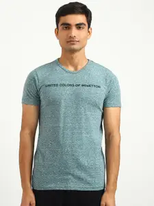 United Colors of Benetton Men Green Typography Applique T-shirt