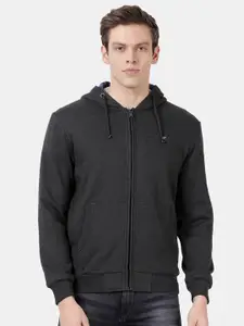 t-base Men Black Hooded Solid Sweatshirt