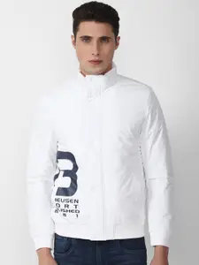 Van Heusen Sport Men White Navy Blue Typography Sporty Jacket