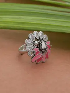 Voylla Women Silver Plated Kundan Studded Adjustable Finger Ring