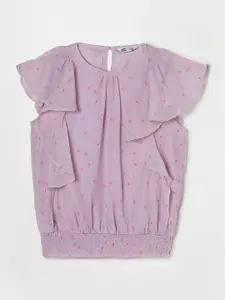Fame Forever by Lifestyle Purple Floral Print Ruffles Blouson Top