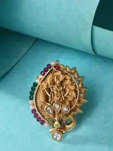 Saraf RS Jewellery Gold Plated Red Krishna Adjustable Finger Ring