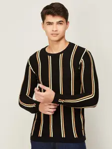 Bossini Men Black & Yellow Striped Striped Pullover