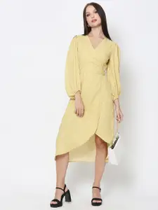 DRIRO Yellow & White Polka Dot Printed Midi Dress