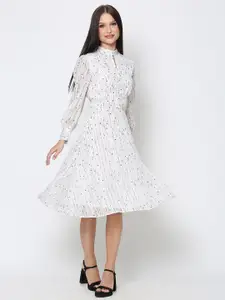 DRIRO White Poly Satin A-Line Midi Dress