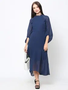DRIRO Navy Georgette A-Line Midi Dress