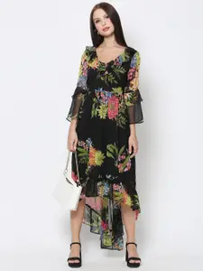 DRIRO Floral Printed Georgette A-Line Maxi Dress