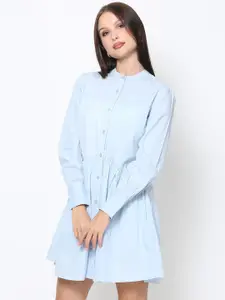 DRIRO Blue Solid  Shirt Dress