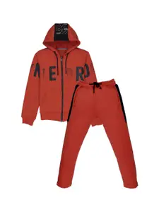 Status Quo Boys Orange & black Typography Printed Tracksuits