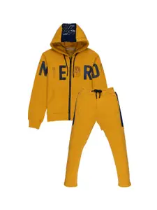 Status Quo Boys Mustard Yellow Printed Polyester Regular-Fit Tracksuits
