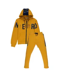 Status Quo Boys Mustard Yellow Printed Hooded Tracksuits