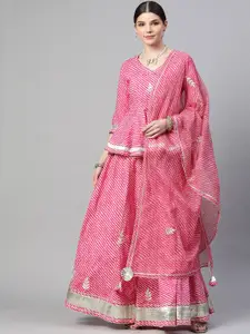 Divena Pink & White Printed Ready to Wear Lehenga & Blouse With Dupatta