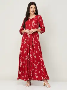 Colour Me by Melange Women Red Printed Three-Quarter Sleeves Maxi Dress