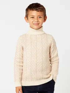 One Friday Boys Beige & White Printed Pullover