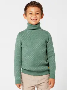 One Friday Boys Green & White Printed Pullover
