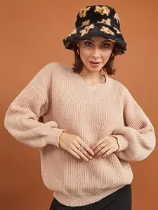 Styli Women Oversized V-Neck Knitted Pullover