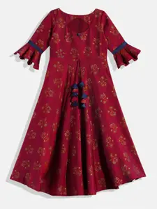 Ethnovog Girls Maroon Keyhole Neck Maxi Dress