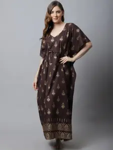 Secret Wish Brown Ethnic Printed Kaftan Nightdress
