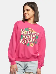 The Souled Store Women Young Wild & Free Typography Oversized Sweatshirt