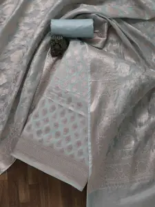Koskii Grey & Silver-Toned Art Silk Unstitched Dress Material