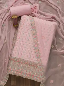 Koskii Pink & Green Embroidered Unstitched Dress Material