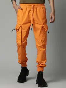 Breakbounce Men Orange Solid Slim Fit  Cotton Cargo Joggers