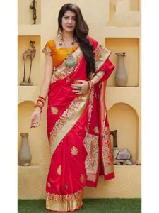 MONJOLIKA FASHION Red Woven Design Zari Silk Blend Banarasi Saree