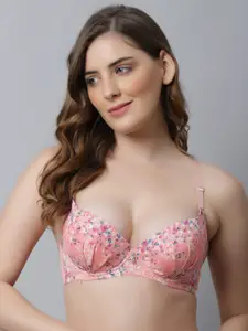 Friskers Pink & White Floral Bra Underwired Lightly Padded
