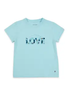 Gini and Jony Girls Blue Pure Cotton Typography Print Top